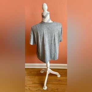 THE GREAT. Heather Gray Tee with Embroidered Hearts